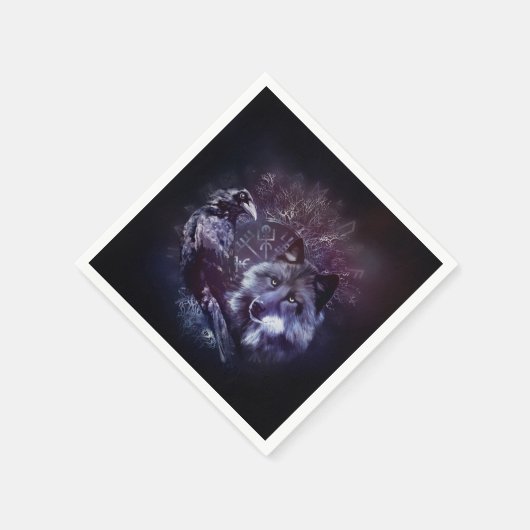 Raven and Wolf - Vegvisir and Tree of life Serviette (Ecke)