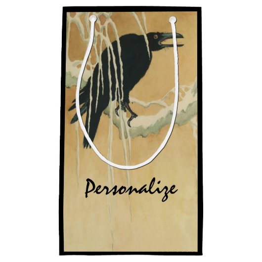 Raven auf einem Zweig Kleine Geschenktüte (Vorderseite)