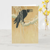 Raven auf einer Baumzweig-Krähe Winter-Abbildung Karte (Gelbe Blume)