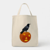 Raven auf Jack-o-Lantern Tote Bag Tragetasche (Rückseite)