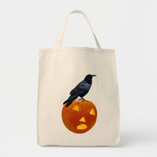 Raven auf Jack-o-Lantern Tote Bag Tragetasche