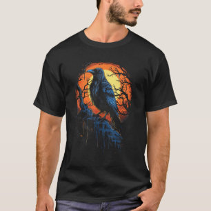 Raven auf Zweig unter Vollmond-Grafik T-Shirt