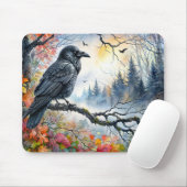 Raven Autumn Wassercolor Art Mousepad (Mit Mouse)