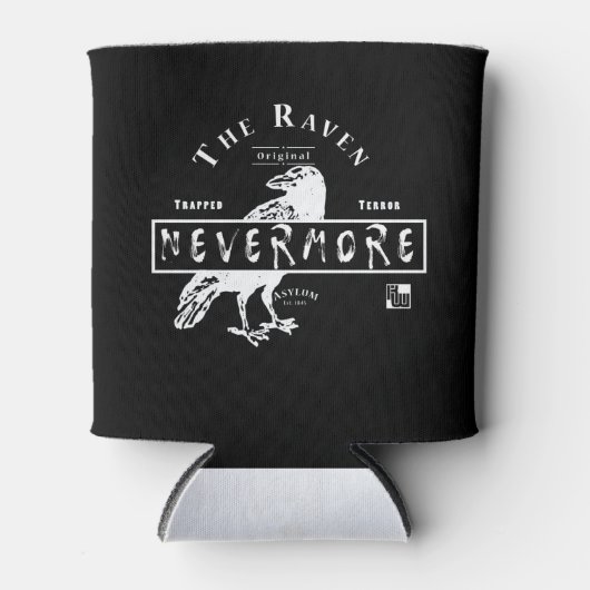 Raven Ayslum (weißer Text) Dosenkühler (Vorderseite)