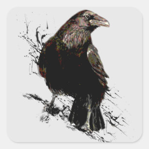 Raven Bird Art Collection Quadratischer Aufkleber