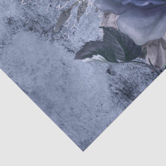 Raven Bird Blue Rose Whimsical Decoupage Seidenpapier (Detail)