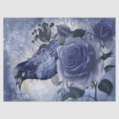 Raven Bird Blue Rose Whimsical Decoupage Seidenpapier (Vorderseite)