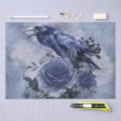 Raven Bird Blue Rose Whimsical Decoupage Seidenpapier (Handwerk)
