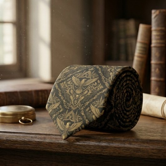 Raven Bird Gothic Pattern – Dark Academia Gift Krawatte