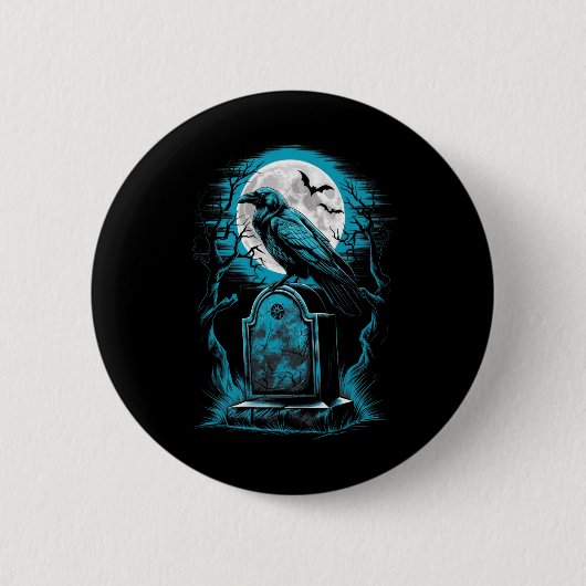 Raven Bird Gothic Spooky Graveyard Button (Vorderseite)