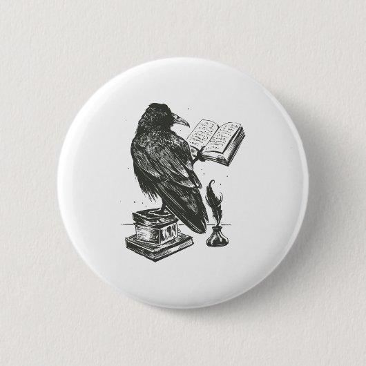 Raven bird reading book button (Vorderseite)