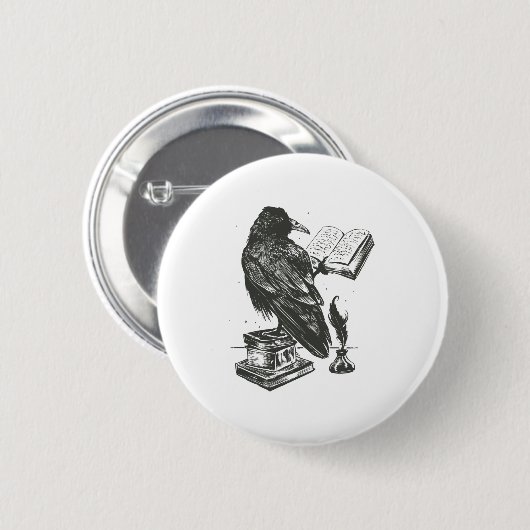 Raven bird reading book button (Vorne & Hinten)