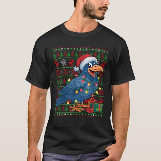 Raven Bird Xmas strahlt hässliche Weihnachtsmannmü T-Shirt (Vorderseite)