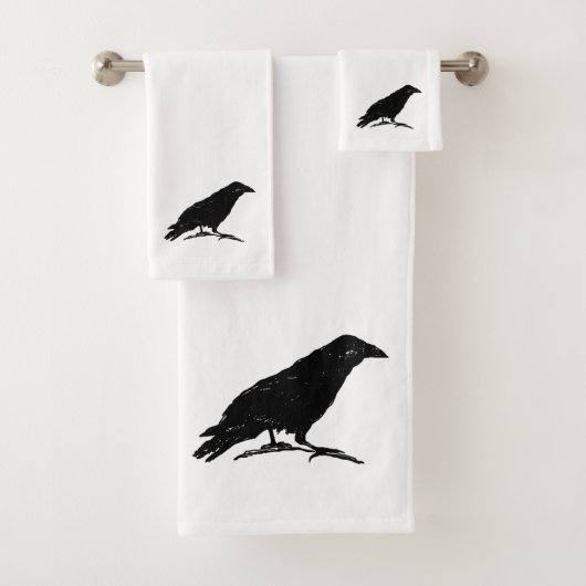 Raven Black Bird Halloween Painting Bath Handtuch  Badhandtuch Set (Insitu)