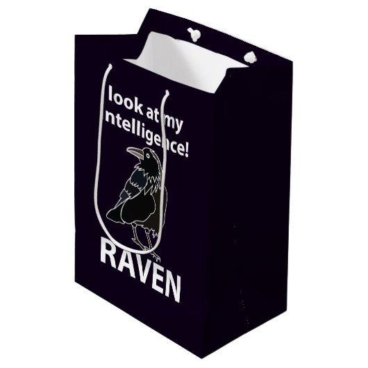 Raven Blick auf meine Intelligenz Raven Mittlere Geschenktüte (Vorderseite Schrägansicht)