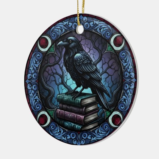Raven Book Stack Gothic Bookish Keramik Ornament (Links)