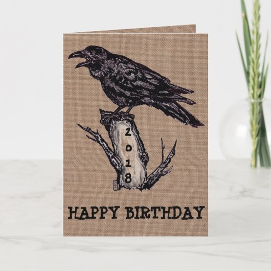 Raven Burlap Geburtstagskarte personalize, Date Karte (Vorderseite)