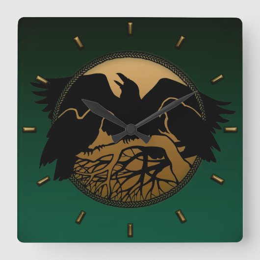 Raven Clock Native Raven Art Wall Bird-Geschenk Quadratische Wanduhr (Vorderseite)