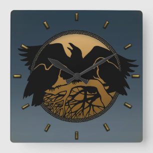 Raven Clock Native Raven Art Wall Bird Geschenk Quadratische Wanduhr