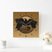 Raven Clock Native Raven Art Wall Bird Geschenk Quadratische Wanduhr (Zuhause)