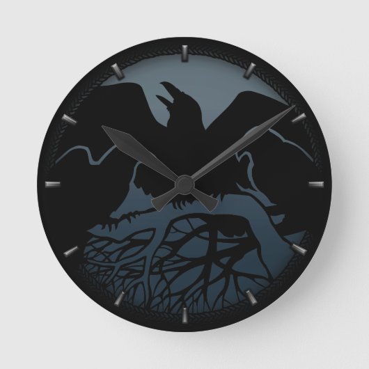 Raven Clock Native Raven Art Wall Bird Geschenk Runde Wanduhr (Vorderseite)