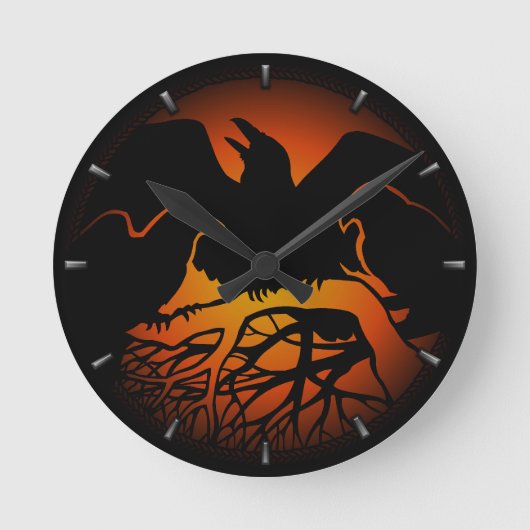 Raven Clock Native Raven Art Wall Clocks & Gifts Runde Wanduhr (Vorderseite)
