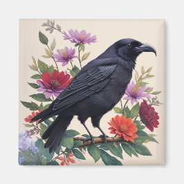 Raven Colorful Bloral Art Magnet