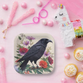 Raven Colorful Bloral Art Pappteller (Party)