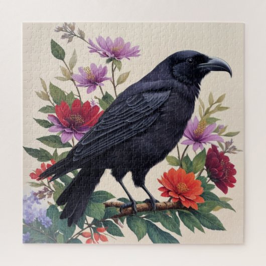 Raven Colorful Bloral Art Puzzle (Vertikal)