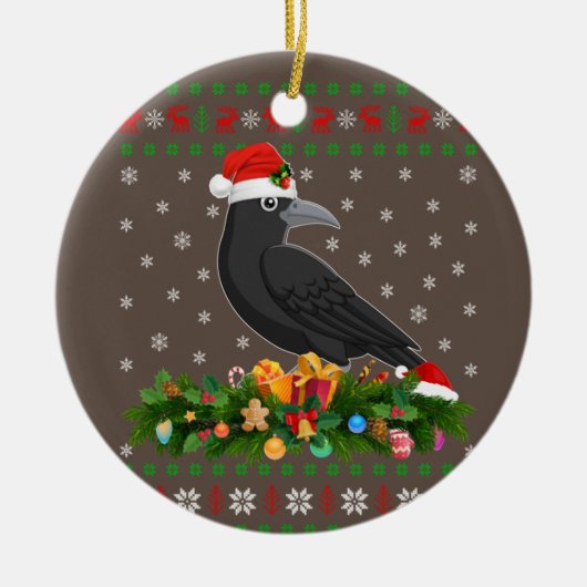 Raven Crow Bird Lover Xmas Weihnachtsmannmütze Ugl Keramik Ornament (Vorne)
