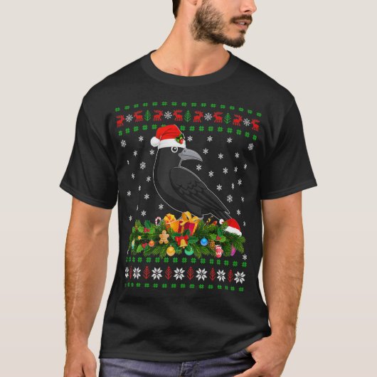 Raven Crow Bird Lover Xmas Weihnachtsmannmütze Ugl T-Shirt (Vorderseite)