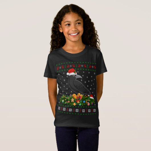 Raven Crow Bird Lover Xmas Weihnachtsmannmütze Ugl T-Shirt (Vorne ganz)
