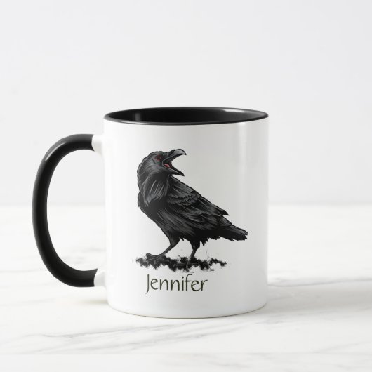 Raven Crow Black Bird Animal Art Individuelle Name Tasse (Links)