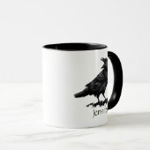 Raven Crow Black Bird Animal Art Individuelle Name Tasse (VorderseiteRechts)