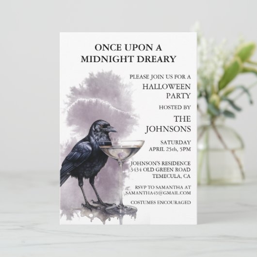 Raven Crow Cocktail Halloween Party Einladung (Stehend Vorderseite)