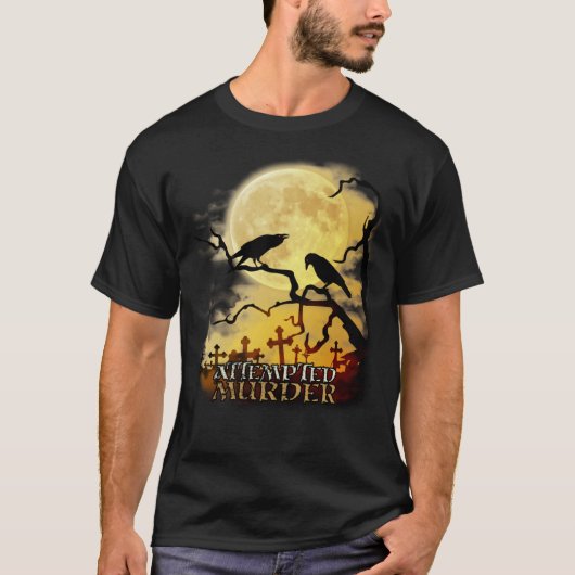 Raven Crow versucht Mord Retro Moon Wiccan Paga T-Shirt (Vorderseite)