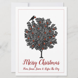 Raven Decorates Christmas Tree Feiertagskarte