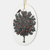 Raven dekoriert Weihnachtsbaum mit roten Ornamente (Links)