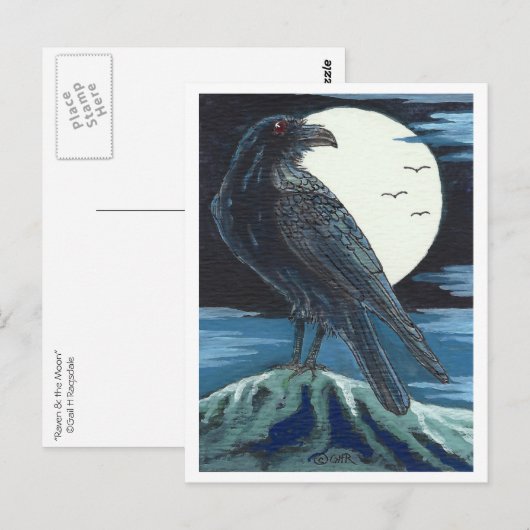 Raven & der Mond Postkarte (Vorne/Hinten)