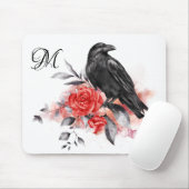 Raven Elegante Monogram Gotische Rose Wasserfarben Mousepad (Mit Mouse)