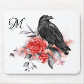 Raven Elegante Monogram Gotische Rose Wasserfarben Mousepad (Vorne)