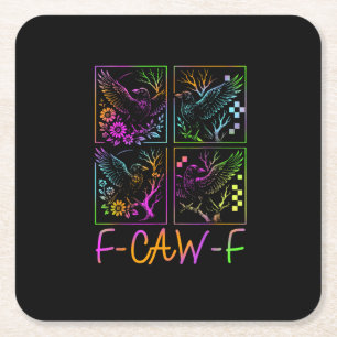 Raven F-Caw-F Bunt Neon-Gotik-Vogel Lustig  Rechteckiger Pappuntersetzer