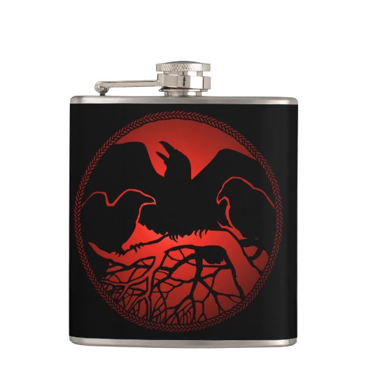 Raven Flask Custom Raven / Crow Art Drink Flask Flachmann (Vorderseite)