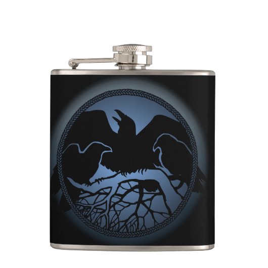 Raven Flask Custom Raven / Crow Art Drink Flask Flachmann (Vorderseite)