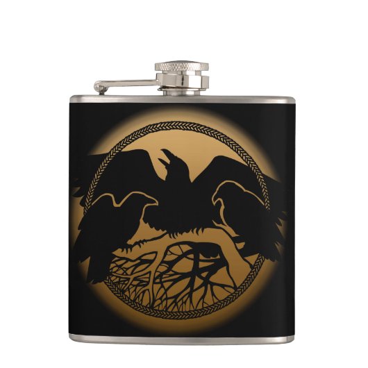 Raven Flask Custom Raven / Crow Art Drink Flask Flachmann (Vorderseite)