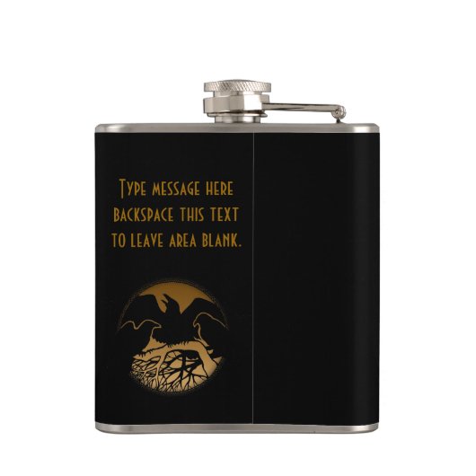 Raven Flask Custom Raven / Crow Art Drink Flask Flachmann (Rückseite)