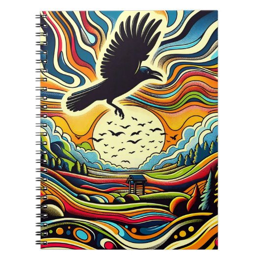 Raven Flight Horizon – Lebendige Himmelslandschaft Notizblock (Vorderseite)