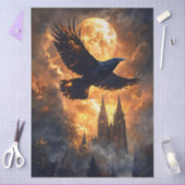Raven Flying Over Gothic Cathedral Decoupage Seidenpapier (Basteln)