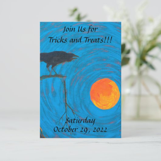 Raven Full Moon Halloween Einladung (Stehend Vorderseite)