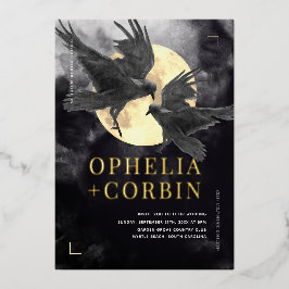 Raven & Golden Moon Black Gothic Wedding Folieneinladung
